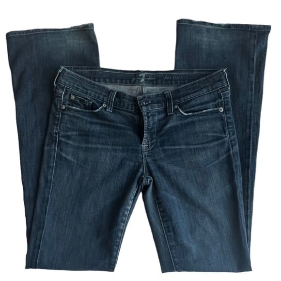 7 for All Mankind Bootcut Faded Denim Distressed Frayed Hem Jeans sz 28 - Picture 3 of 11